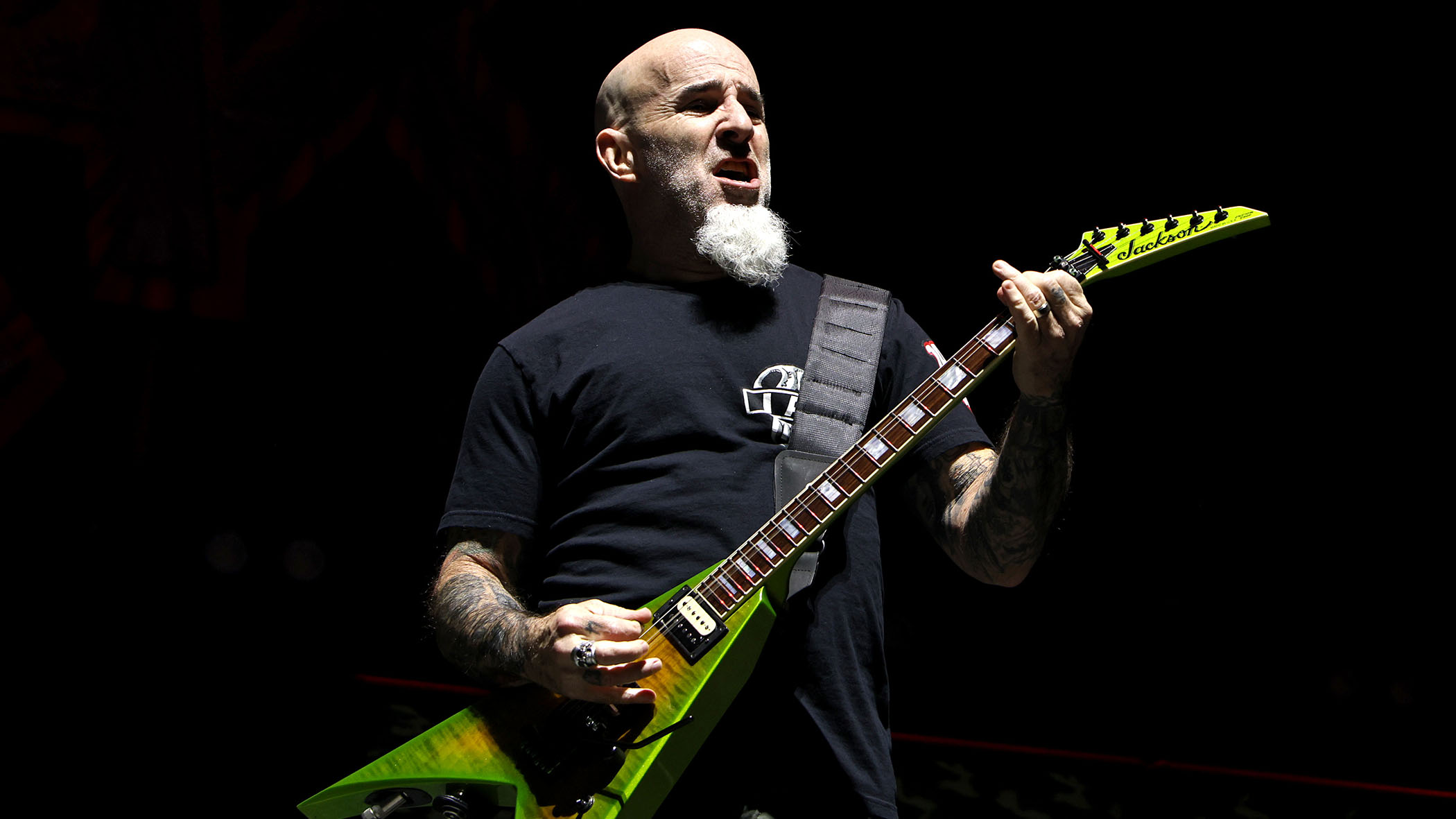 Scott Ian plays his signature Jackson in "Dime Slime" green.