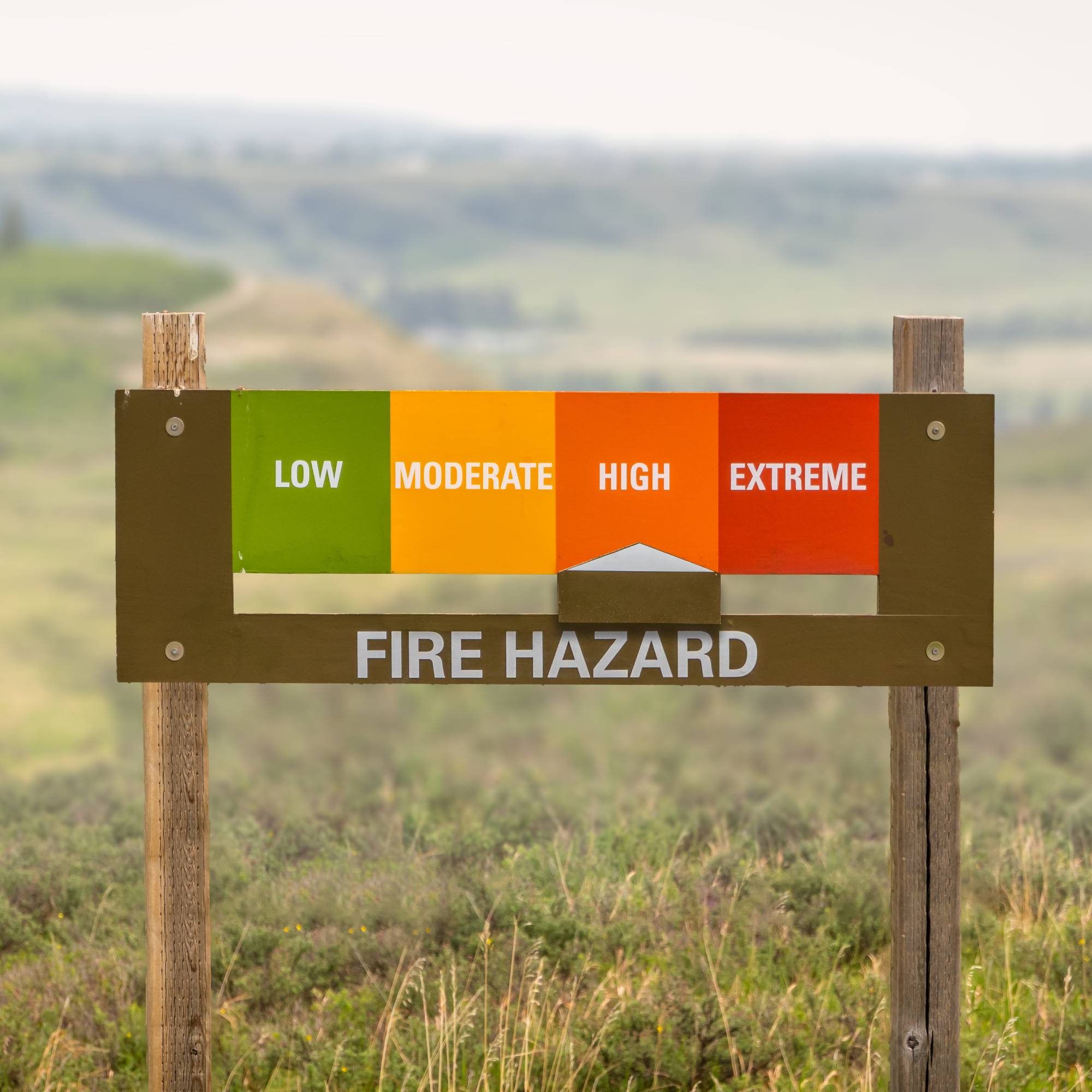 Wild fire hazard sign shows high risk