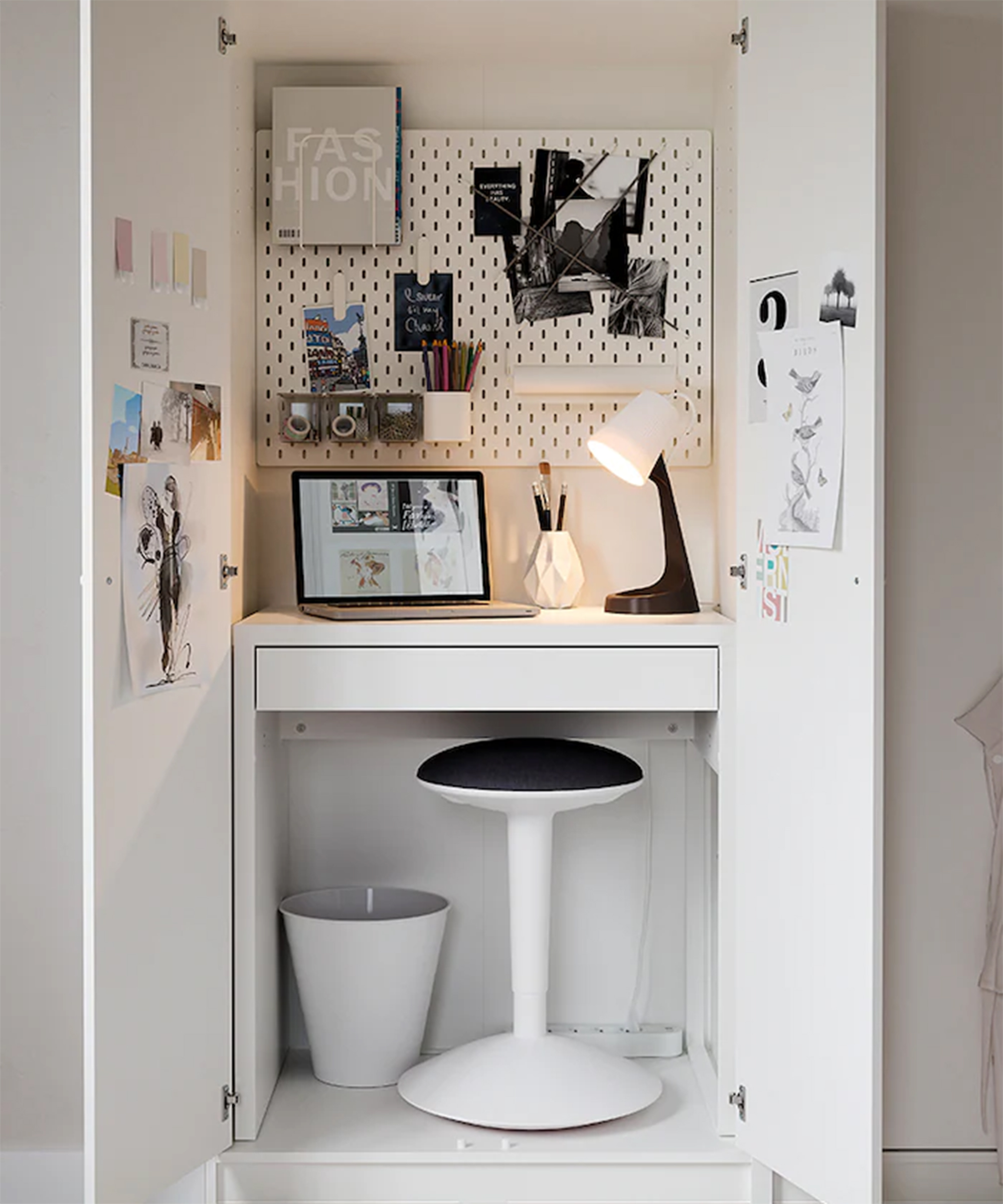 Small home office idea by IKEA with MICKE desk in cupboard