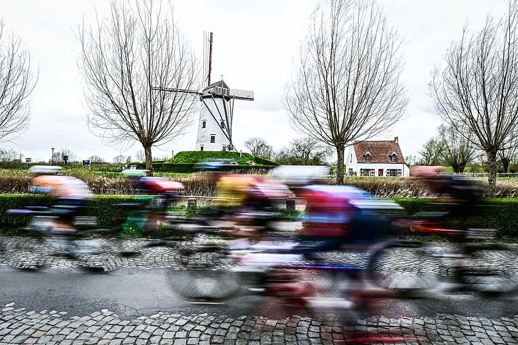 A mill pictured during the 'Ronde van Brugge' men's elite one-day cycling race, 202,9 km from and to Brugge on Wednesday 25 March 2026. BELGA PHOTO MAARTEN STRAETEMANS (Photo by MAARTEN STRAETEMANS / BELGA MAG / Belga via AFP)