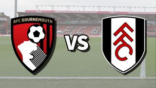 The AFC Bournemouth and Fulham club badges on top of a photo of the Vitality Stadium in Bournemouth, England