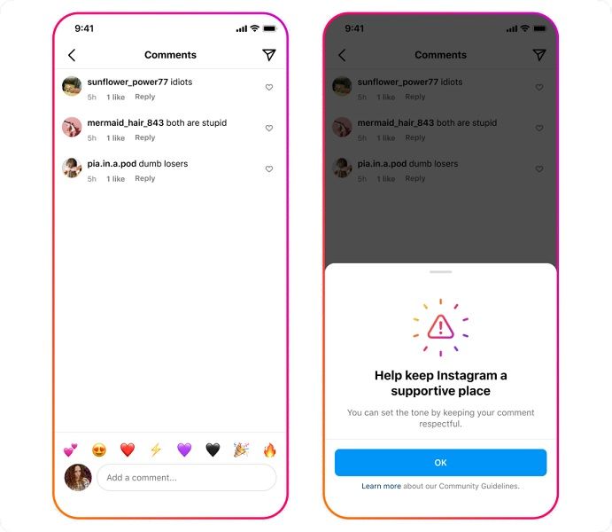 Instagram's updated Nudges for comments.