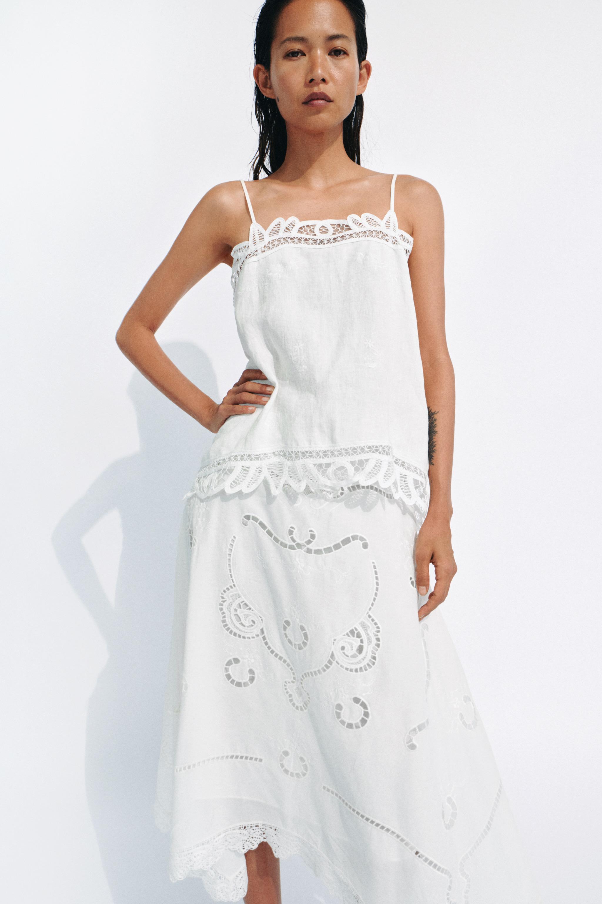 Zw Collection 100% Linen Embroidered Top