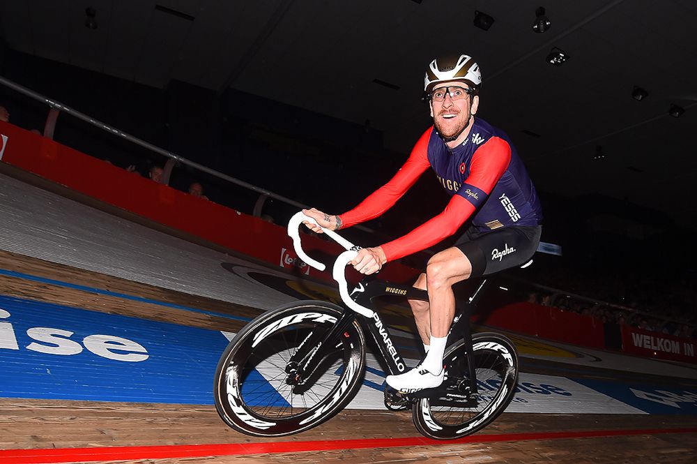 Bradley Wiggins on the track in Gent during the 2km farewell race for Fabian Cancellara