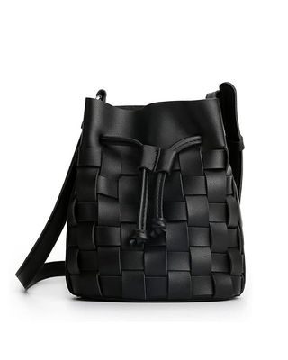 Tijn Woven Bucket Bag for Women Luxury Satchel Handbag With Vegan Leather Crossbody Bag,black(ailin)