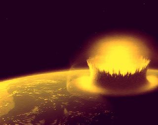 This visualization shows a large asteroid impacting Earth. One new study suggests a new timeline for Earth's early history.