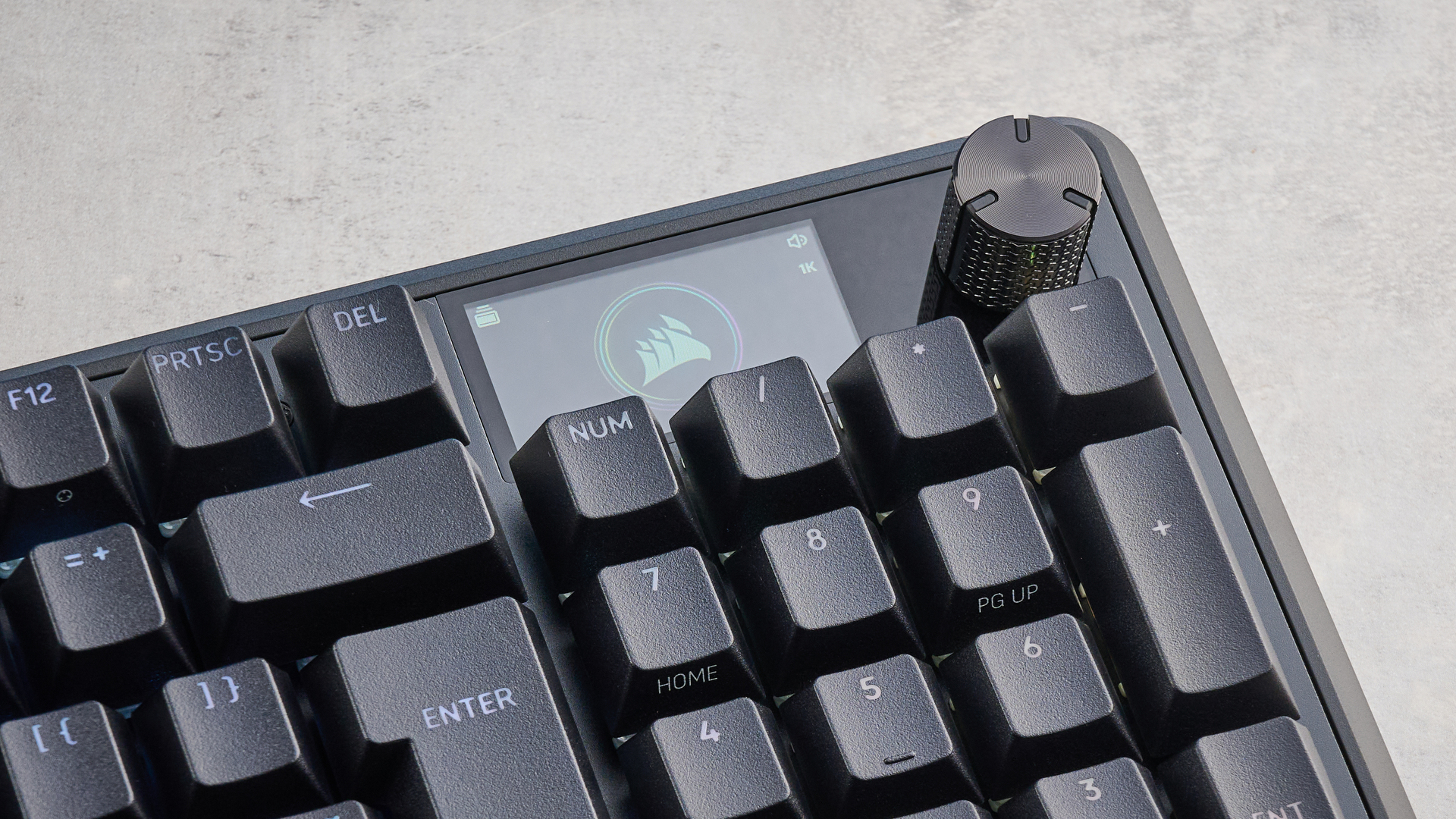 The Corsair Vanguard Pro 96 in black, on a stone surface