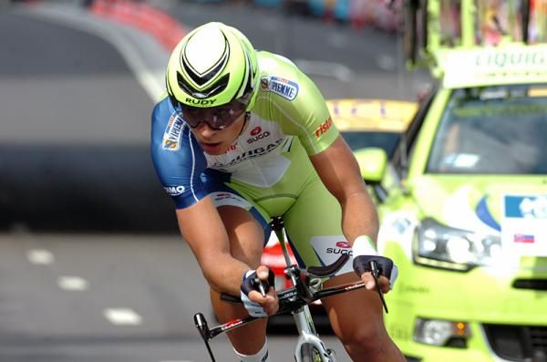 Peter Sagan (Liquigas-Cannondale) almost crashed when he took one of the 180 degree turns too fast, but the Slovakian managed to stay upright.