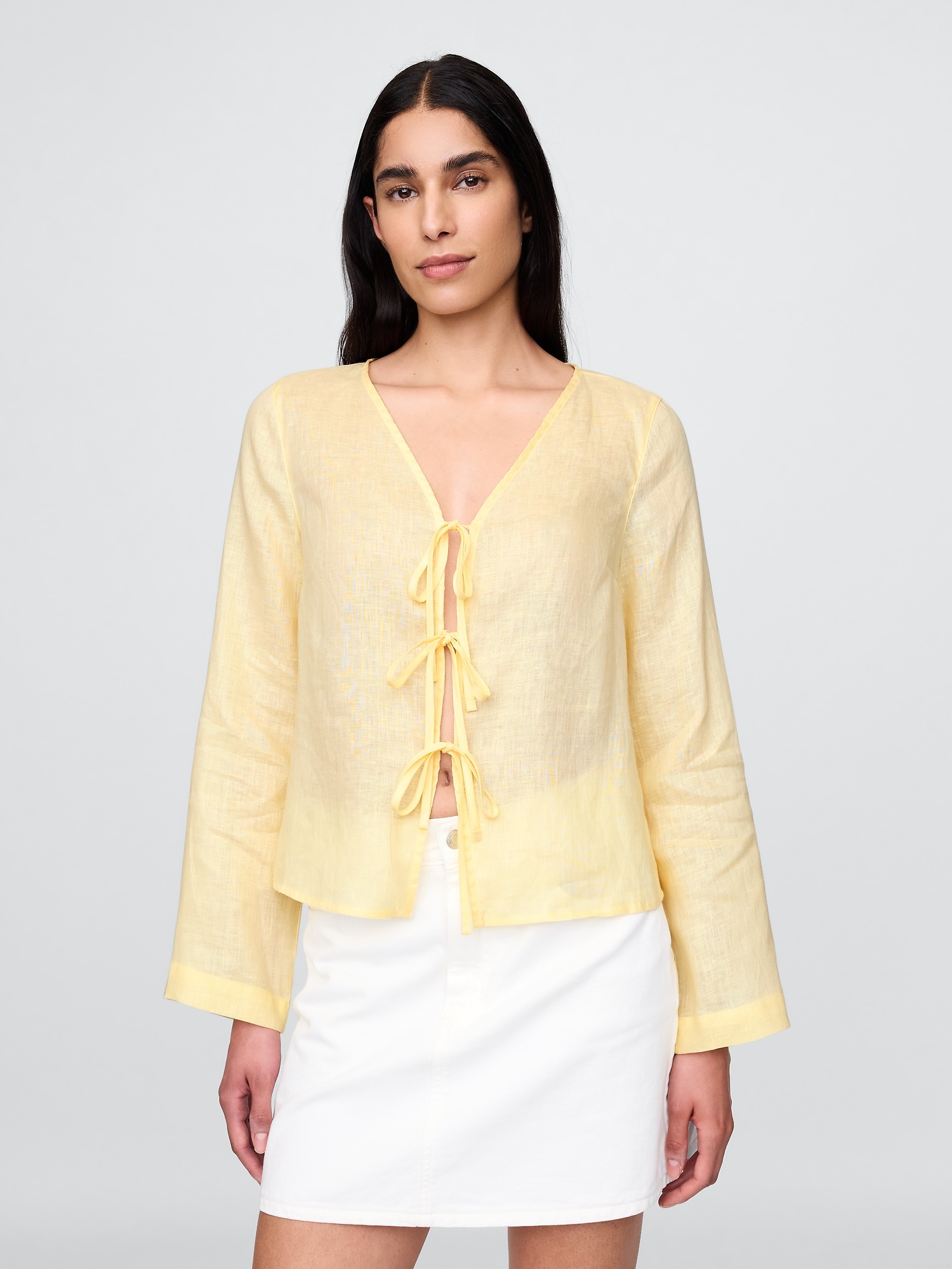 Gap, 100% Linen Tie-Front Shirt