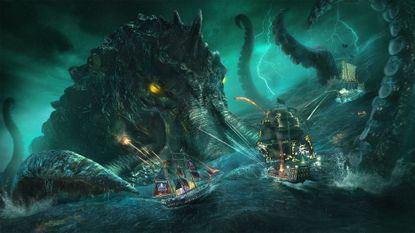 Skull and Bones art of kraken attacking ships