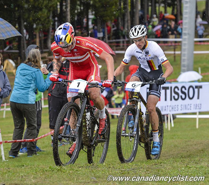 Simon Andreassen (Denmark) at the front with Maximilian Brandl (Germany) on his wheel
