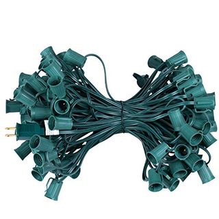 C9 Light Strand 100 Ft for E17-12 Spacing, Outdoor String Light Christmas Stringer With 100 Sockets for Patio, Green Wire