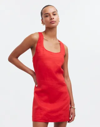 Cross-Back A-Line Mini Dress in Linen