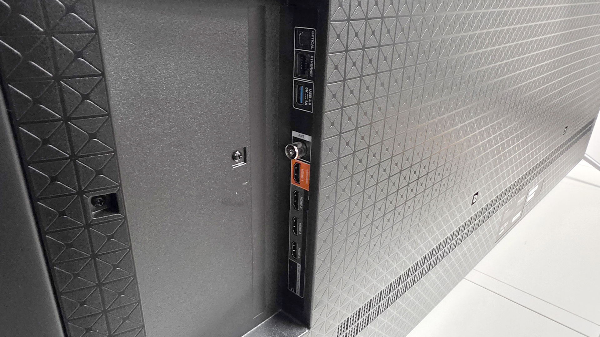 Amazon Fire TV Omni QLED (65-inch) QLED TV rear of set showing connections