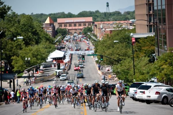 The field passes through town on the way into the last lap.