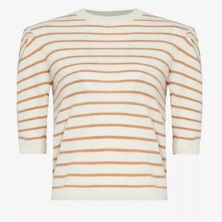 Frame Stripe-print ruched-sleeve cashmere jumper