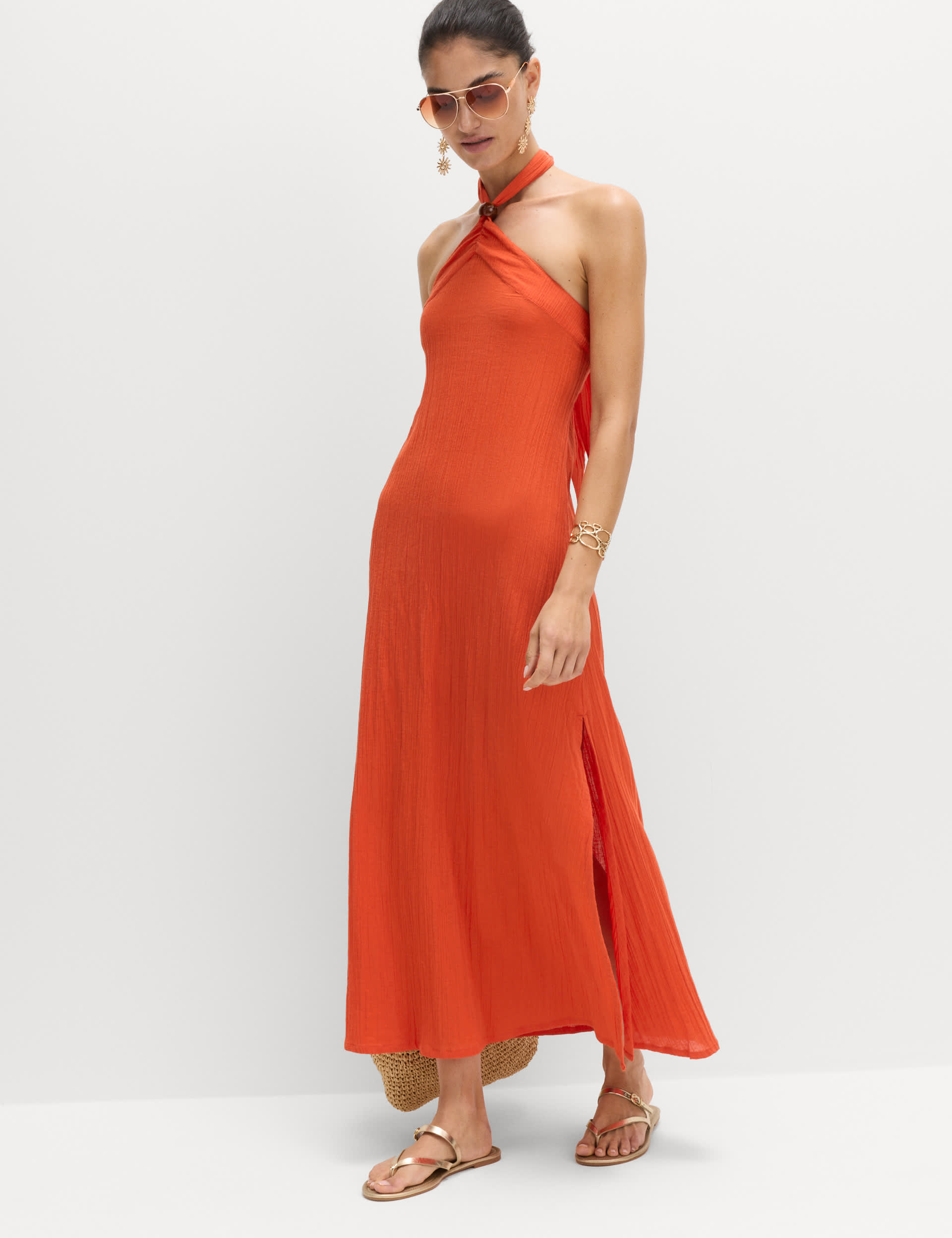 Halter Neck Bead Detail Maxi Beach Dress