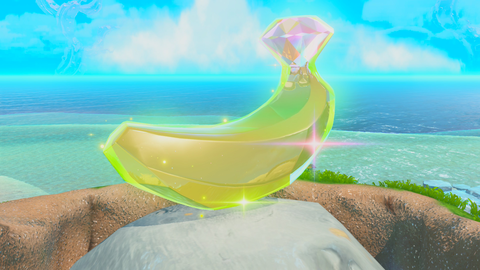 A Banandium Gem on top of a mound of sand in Donkey Kong Bananza