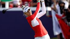 Nelly Korda takes a tee shot during the first round of the women's Olympics golf tournament