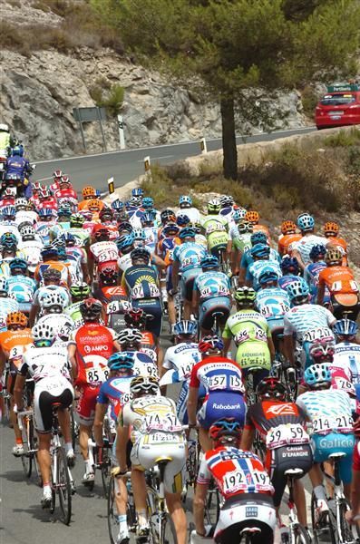 The peloton climb on the ninth stage of the Vuelta a Espana