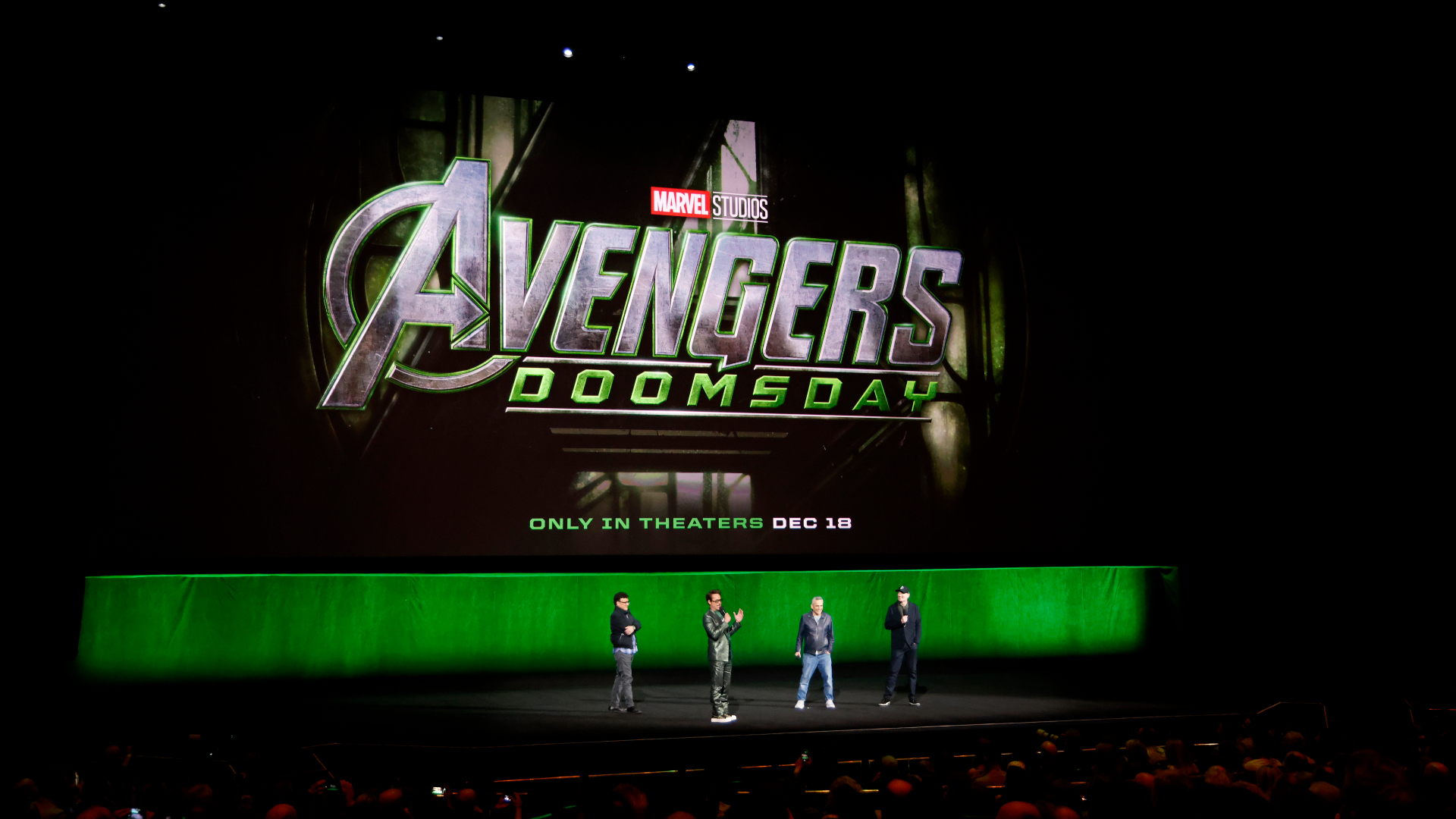 Anthony Russo, Robert Downey Jr., Joe Russo and Kevin Feige, President, Marvel Studios promote the upcoming film "Avengers: Doomsday"