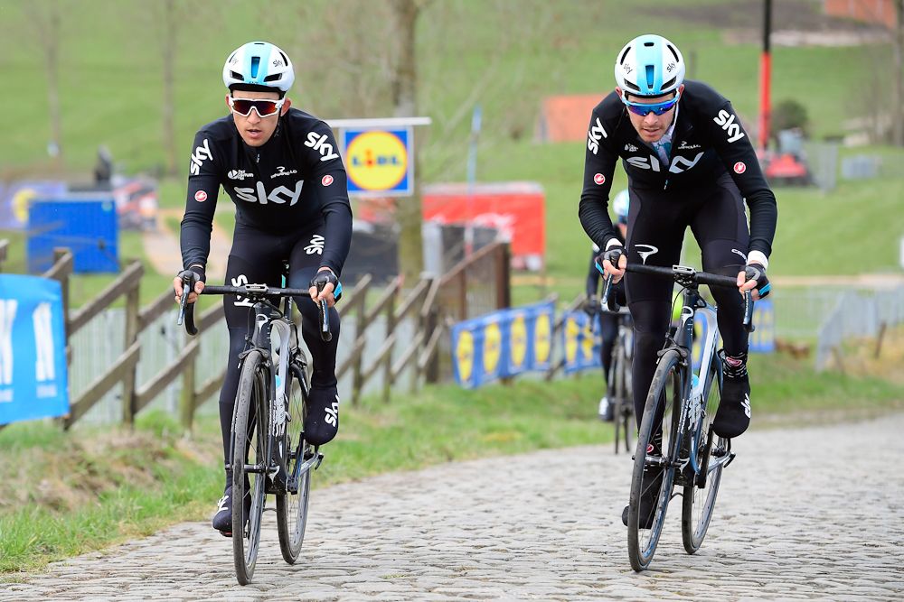 Team Sky's Michal Kwiatkowski and Luke Rowe train for Tour of Flanders