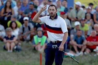 Patrick Cantlay shows his non-existent cap during the 2023 Ryder Cup