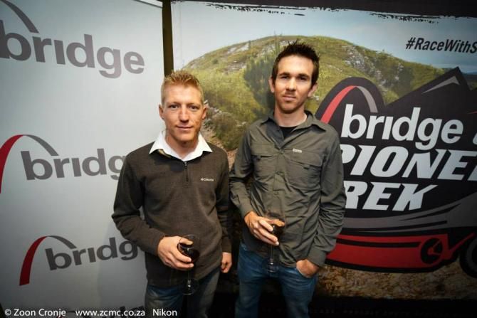 Team Westvaal BMC's Gawie Combrinck (left) and Nico Bell, the 2012 champions, at the Johannesburg launch of the 2013 Bridge Cape Pioneer Trek.