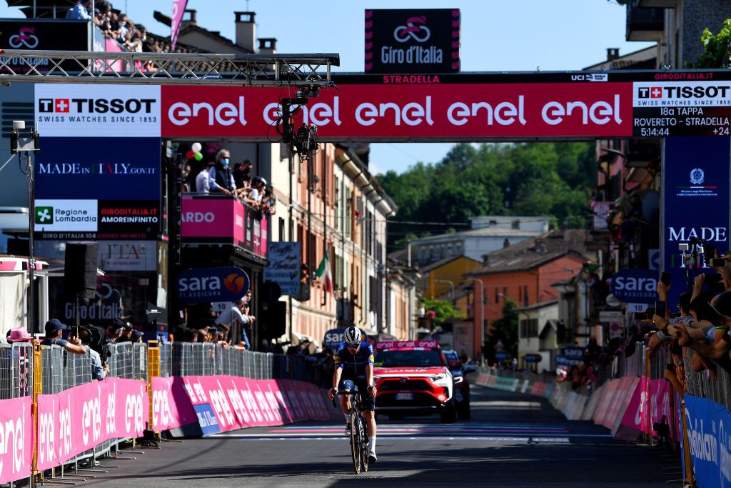 STRADELLA ITALY MAY 27 Remi Cavagna of France and Team Deceuninck QuickStep at arrival during the 104th Giro dItalia 2021 Stage 18 a 231km stage from Rovereto to Stradella UCIworldtour girodiitalia Giro on May 27 2021 in Stradella Italy Photo by Tim de WaeleGetty Images