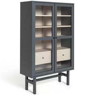 Grey glass front display cabinet