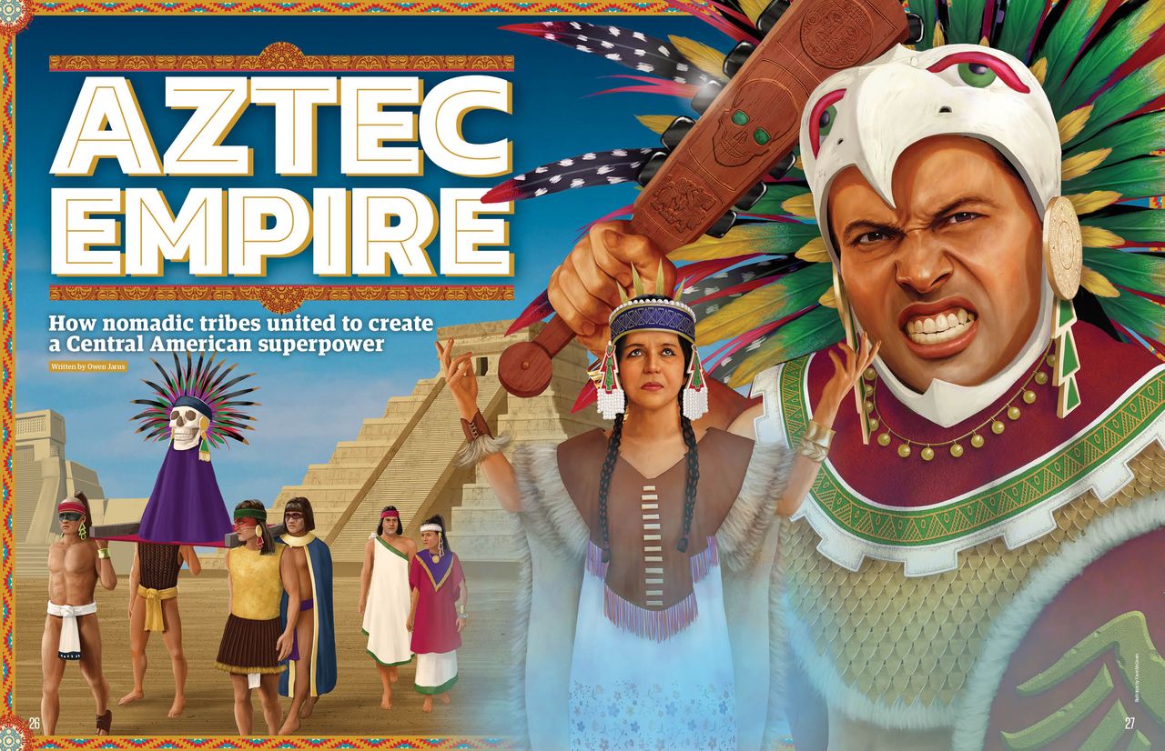 Aztec Empire feature, opening spread, All About History 121