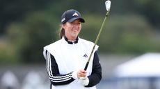 Linn Grant aims an iron shot ahead of the AIG Women's Open