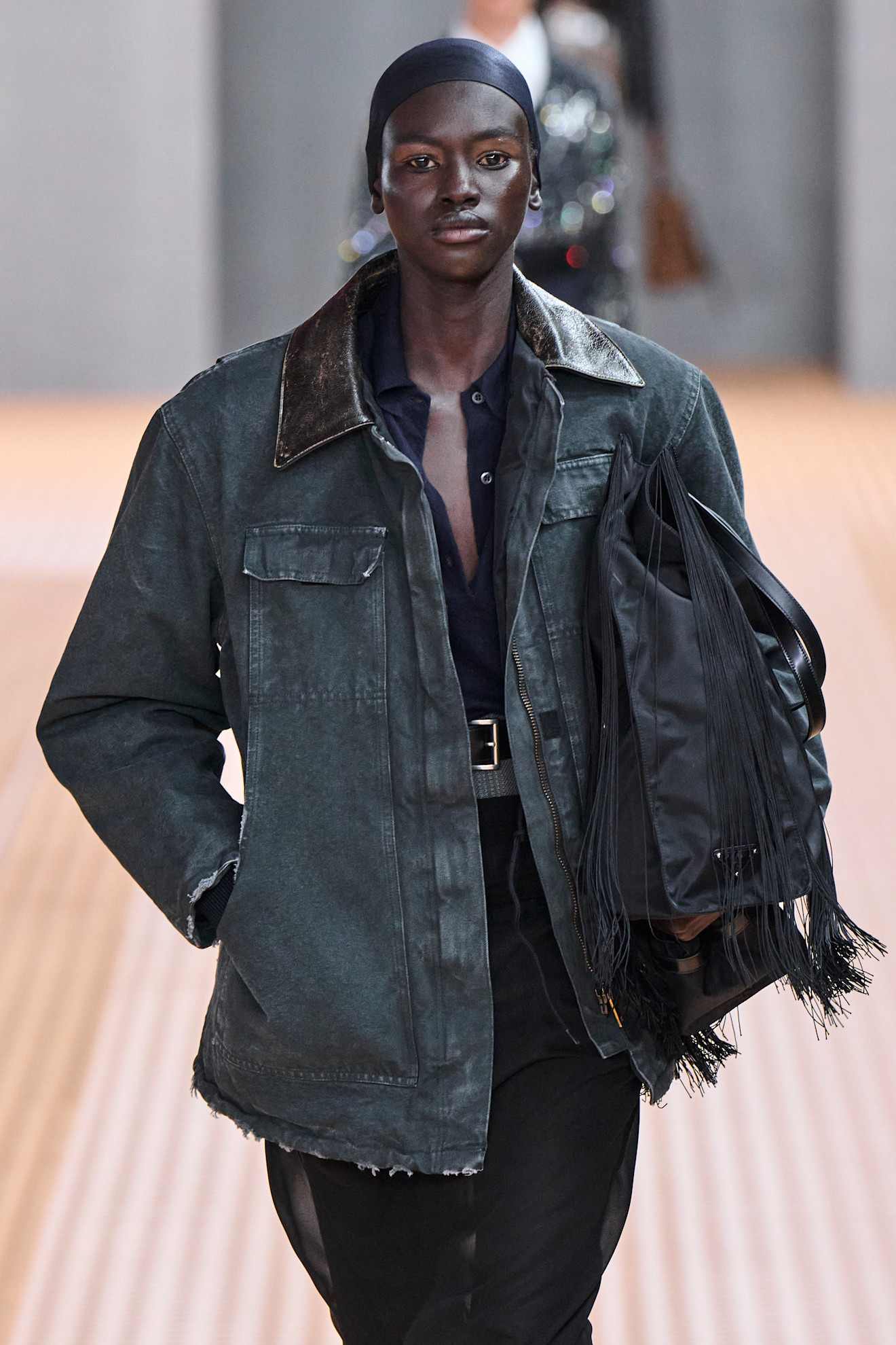 An image of Prada country jacket, as debuted on the spring/summer 2024 runway.