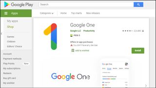 The Google One app in the Play Store