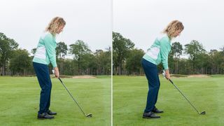 Golf Monthly Top 50 Coach Katie Dawkins demonstrating a good and bad posture
