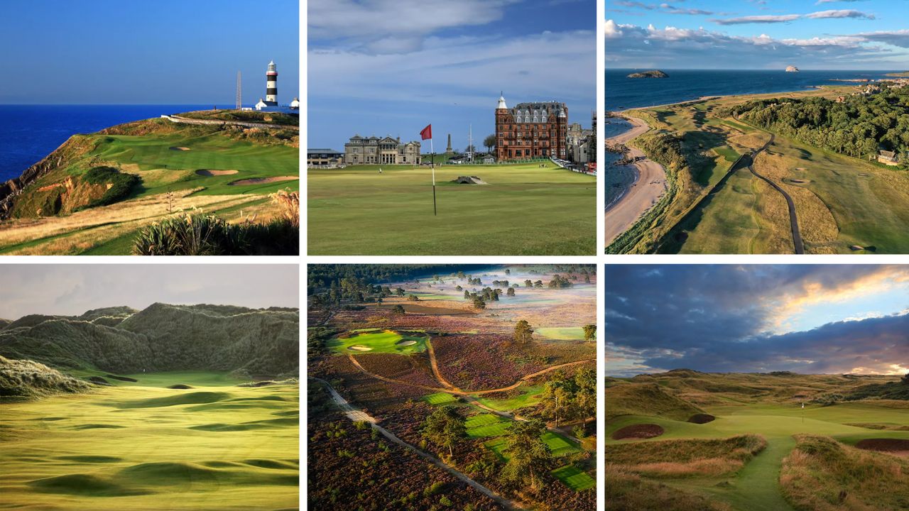 Six golf courses in a montage image