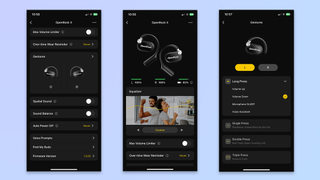 a screenshot of the OpenRock app showing the OpenRock X open-ear headphones customization options