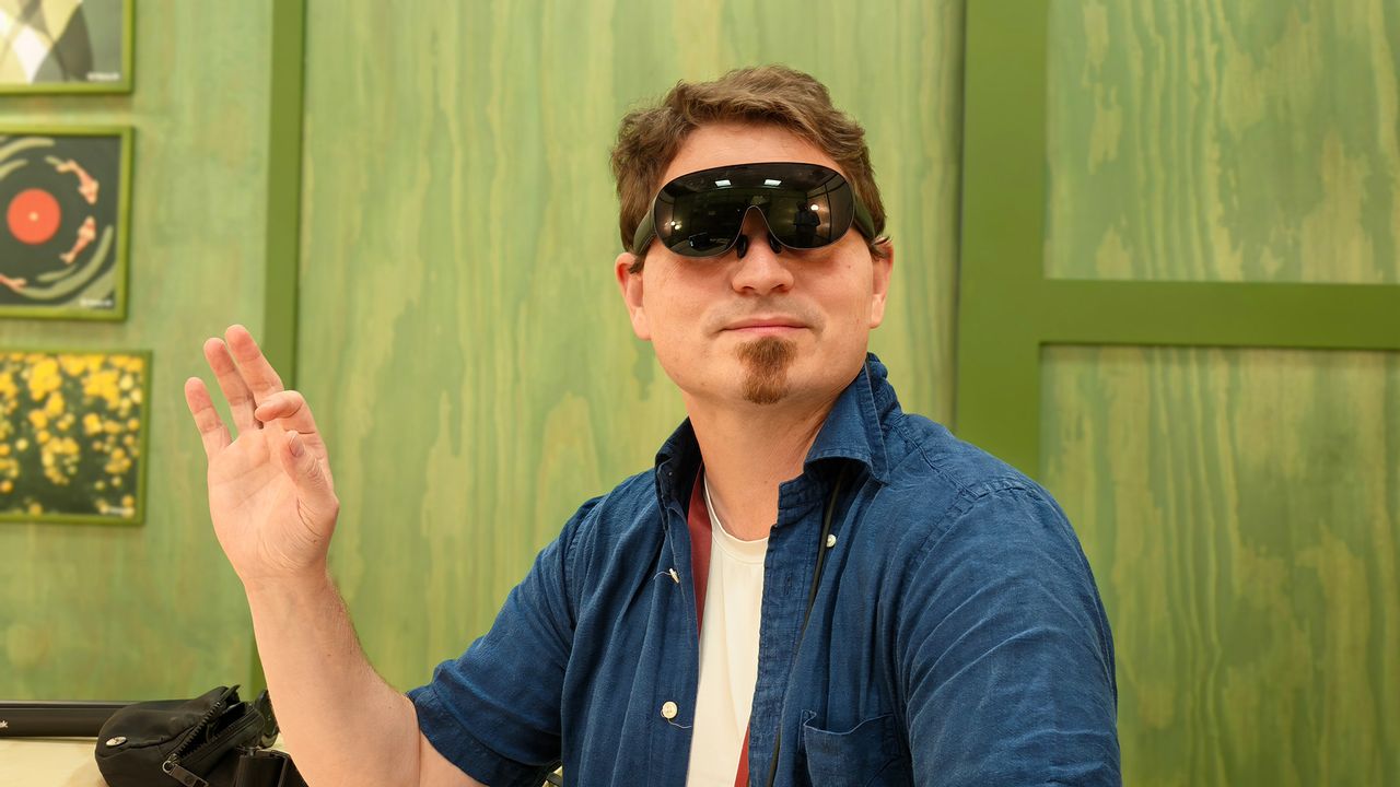 Wearing the standard-sized Meta VR glasses