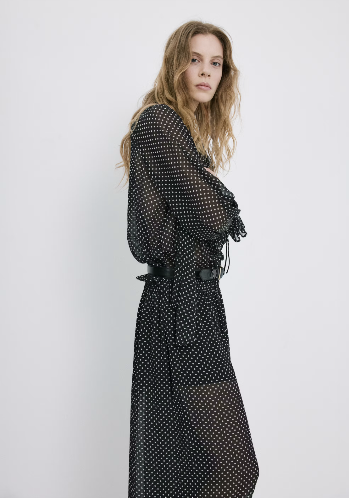 Mango Polka Dot High-Neck Blouse and Balloon Trousers