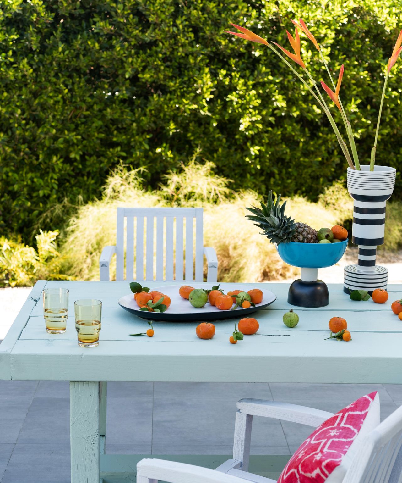 Outdoor dining table painted blue