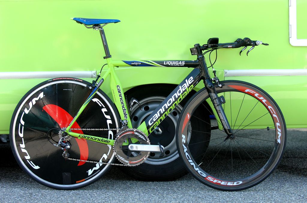 A 2007 Liquigas team-issue Cannondale Six13 time trial bike &ndash; like the frame for sale here on eBay &ndash; ready for the off ahead of stage 5 of the Tour de Romandie