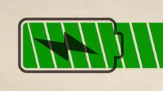 Illustrative collage of a battery icon charging far over its capacity