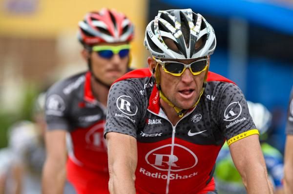 Lance Armstrong (Radioshack) had a crash inside the final three kilometres, so had a relaxing ride in to the finish line.