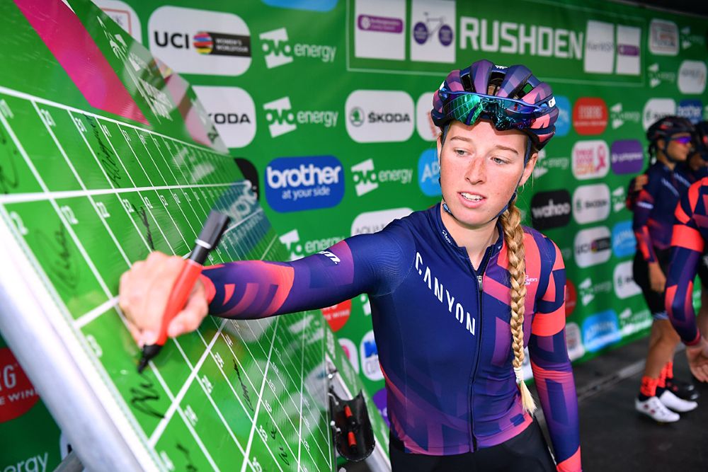 Alice Barnes (Canyon-SRAM) at the start of stage 2 of the OVO Energy Women's Tour