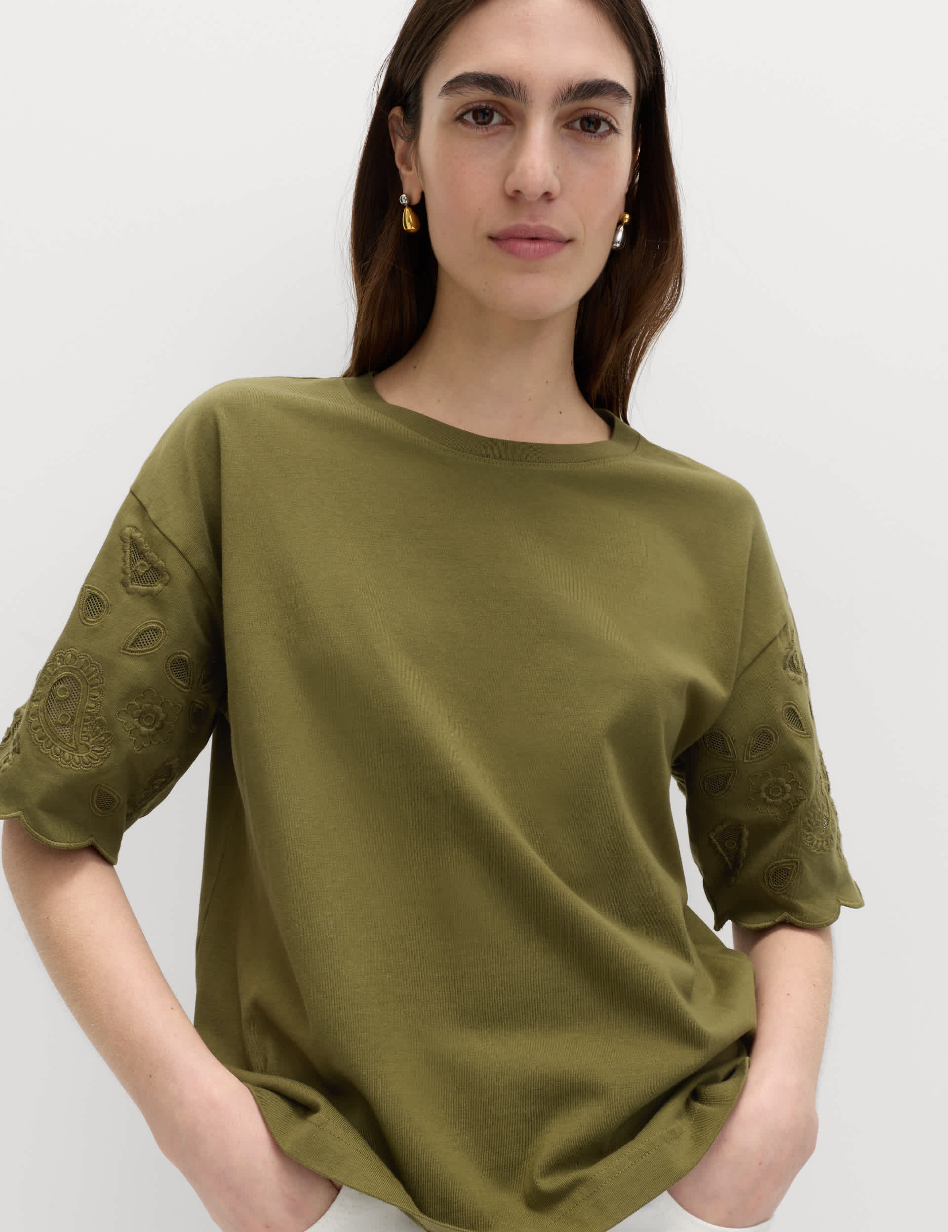Pure Cotton Broderie Boxy T-Shirt
