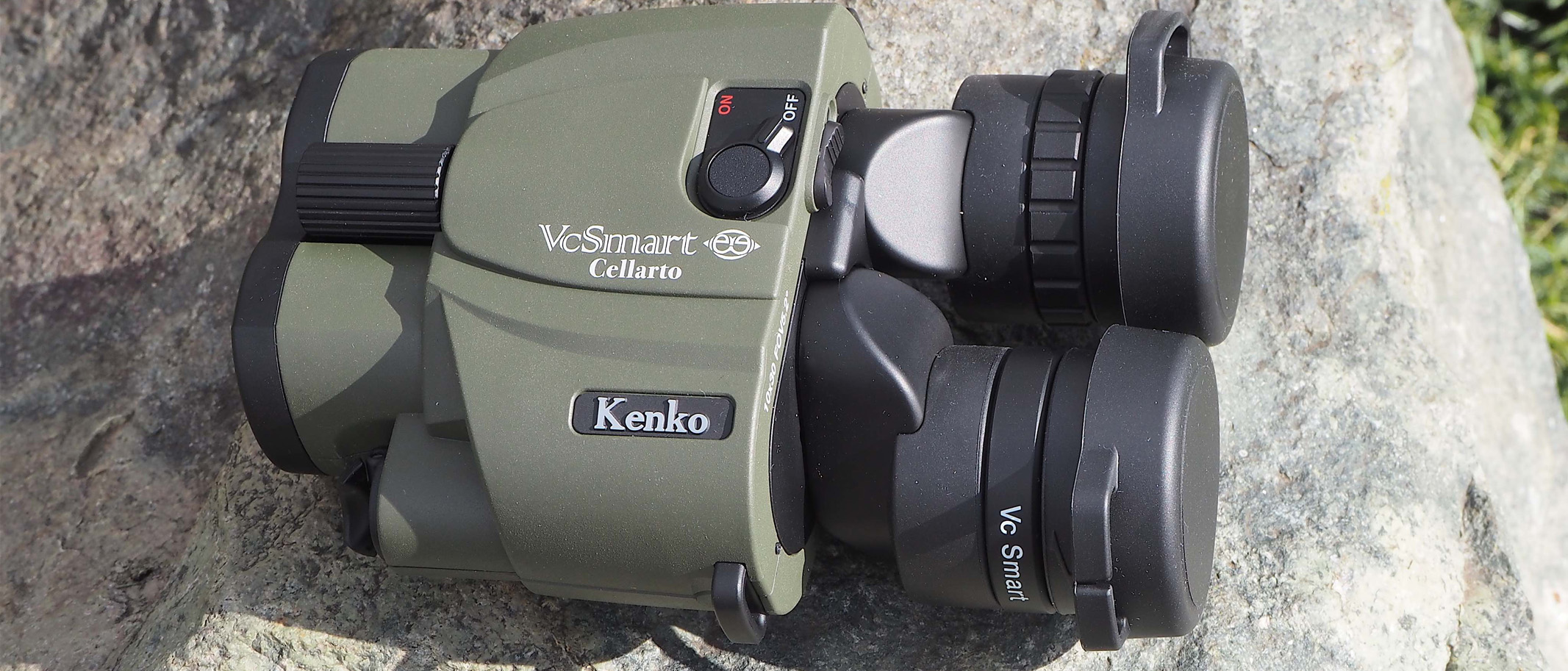 Kenko VC Smart Cellarto 10x30 WP binoculars, on a rock. 