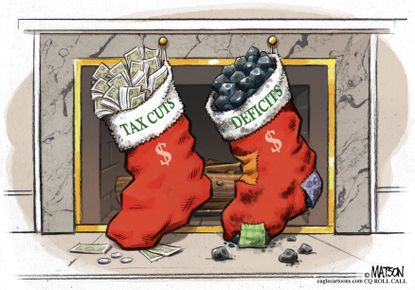 Political cartoon U.S. GOP tax reform deficit Christmas