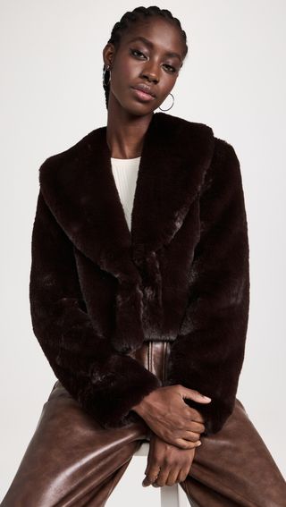 Brown faux fur cropped jacket