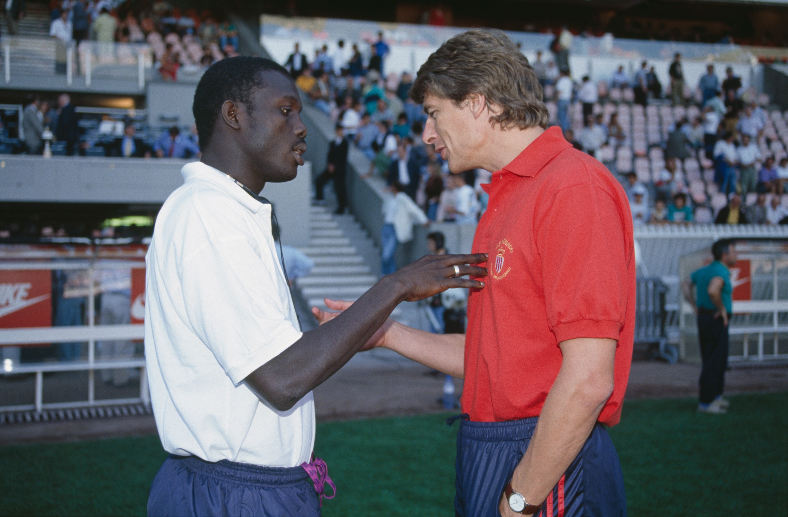 Liberian Soccer Player George Weah with coach Arsene Wenger - P.S.G. - Season 92/93 