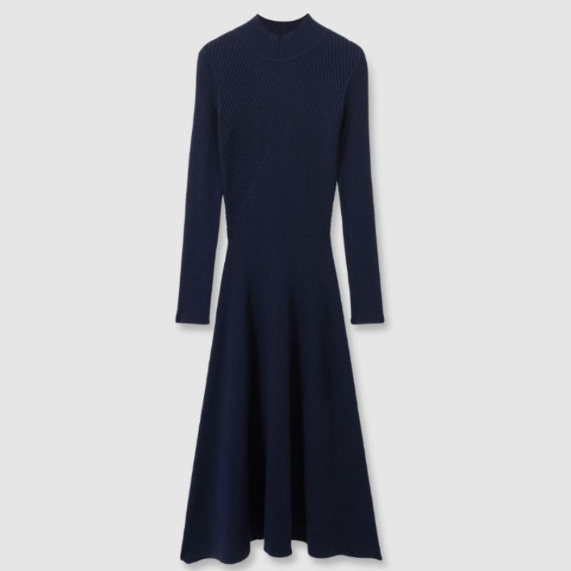 Reiss navy long sleeve knitted dress